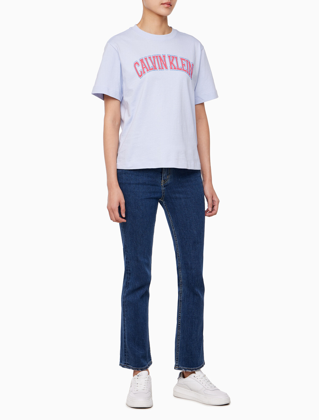 Buy 여성 박시 캘빈클라인 바시티 반팔 티셔츠 in color HEATHER