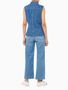 Buy 여성 슬리브리스 린 데님 셔츠 in color MID BLUE BACK EMBRO