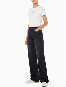 Buy 여성 하이라이즈 와이드핏 블랙 이탈리안 데님 in color WASHED BLACK LOGO LACE