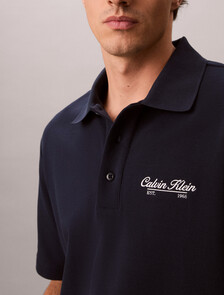 Buy 이지 아플리케 피케 폴로 티 in color DARK SAPPHIRE