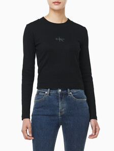 Buy 여성 L/S 모노그램 베이비 티셔츠 in color BLACK