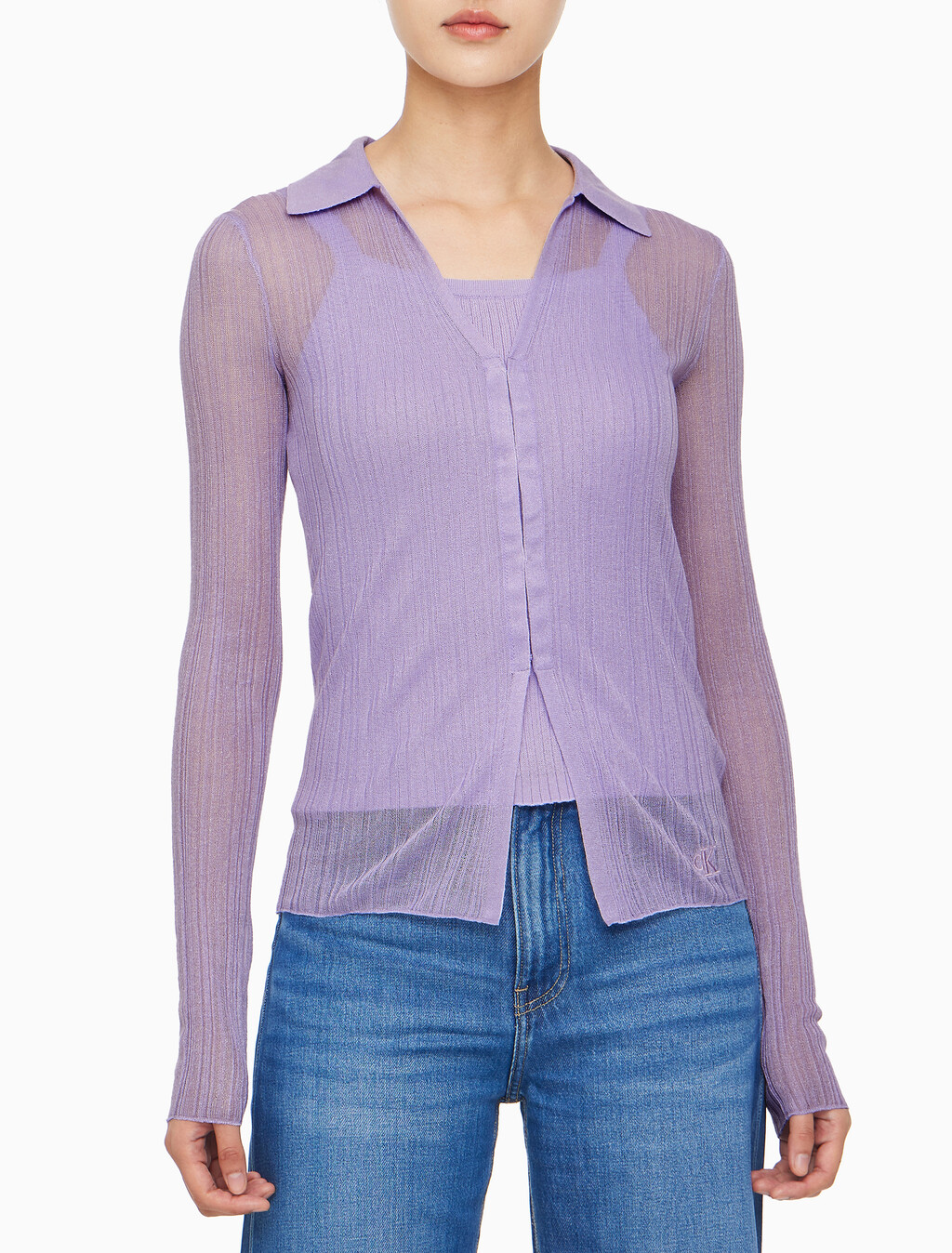 Buy 여성 2 IN 1 폴로 가디건 in color LILAC