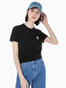 Buy 여성 레귤러핏 스몰 모노그램 로고 반팔 티셔츠  in color CK BLACK