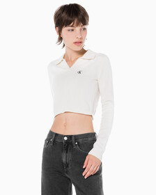 Buy 여성 브이넥 슬림 크롭 스웨터 in color WHITE