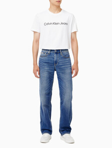 Buy 남성 90's 스트레이트핏 미드블루 스톤워시 데님 in color MID BLUE BACK EMBRO