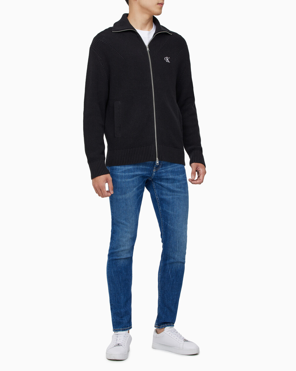 Buy 남성 립 집업 가디건 in color CK BLACK