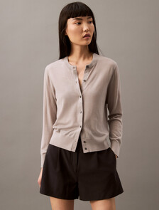 Buy 여성 롱슬리브 테크 메리노 울 가디건 in color LIGHT GREY