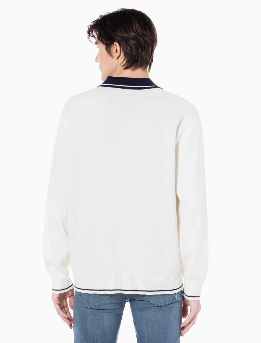 Buy 남성 오버사이즈 럭비카라 스웨터 in color WHITE