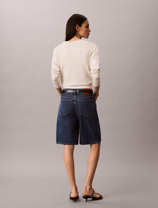 Buy 여성 릴렉스 버뮤다 CK로고 데님 쇼츠 in color Deep Blue