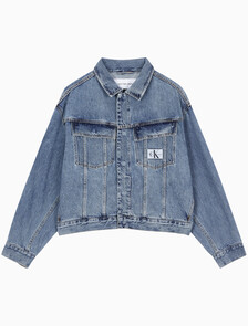 Buy 남성 박시 데님 자켓 in color MID BLUE BACK EMBRO