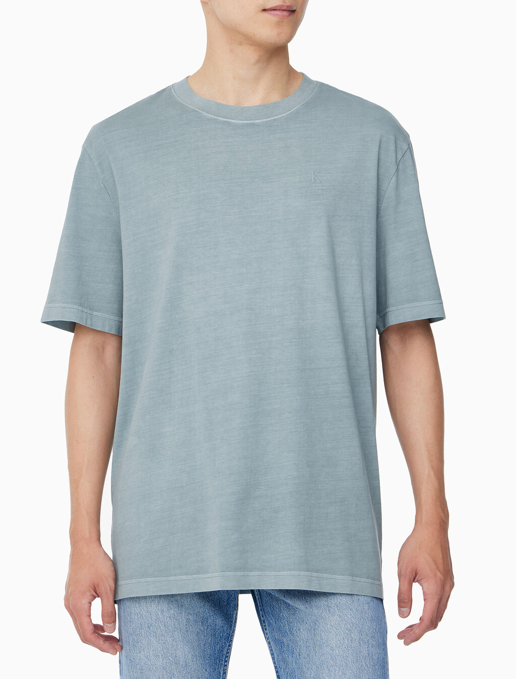 Buy 남성 오버핏 빈티지 워시 프린트 반팔 티셔츠 in color BLUE