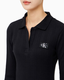 Buy 여성 모노그램 로고 뱃지 폴로 카라 립 원피스 in color CK BLACK
