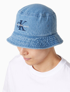 Buy 남녀공용 CKJ 모노그램 데님 버킷햇 in color BLUE