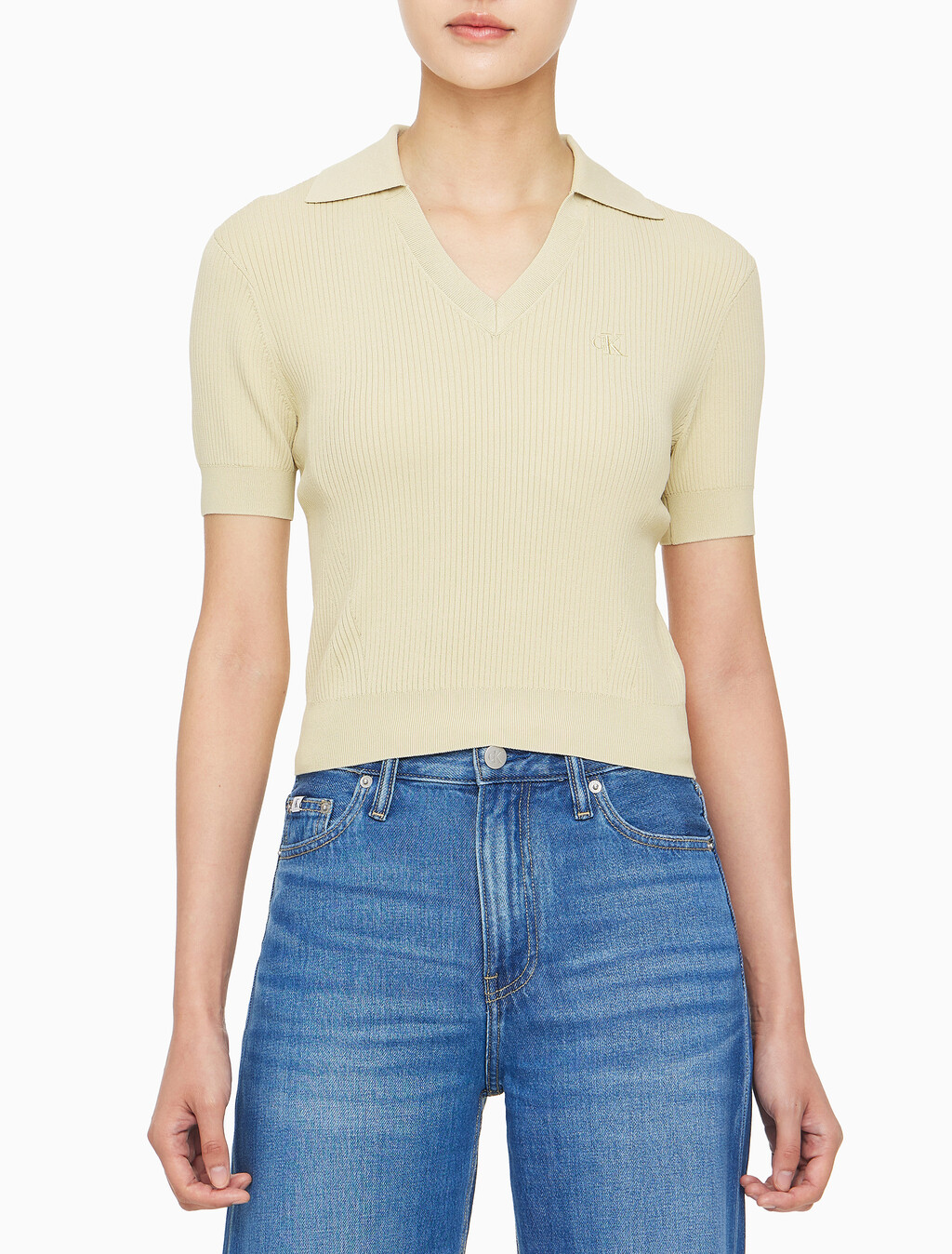 Buy 여성 센슈얼 립 베이비 폴로 스웨터 in color PALE KHAKI