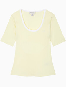 Buy 여성 베이비립 스쿱 컷아웃 탑 in color Light Yellow