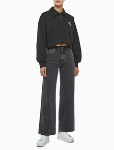 Buy 여성 바시티 폴로 넥 풀오버 스웻셔츠 in color CK BLACK