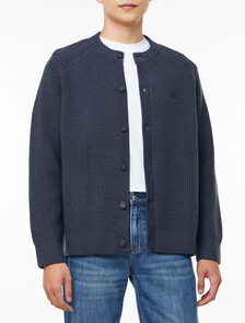 Buy 남성 릴렉스핏 크루넥 버튼 가디건 in color NAVY