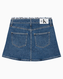 Buy 여성 로우 라이즈 A라인 데님 스커트 in color MID BLUE BACK EMBRO