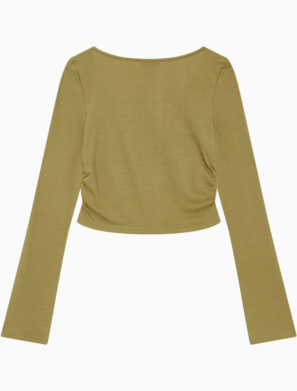 Buy 여성 텍스쳐 게더 베이비 롱슬리브 티 in color OLIVE