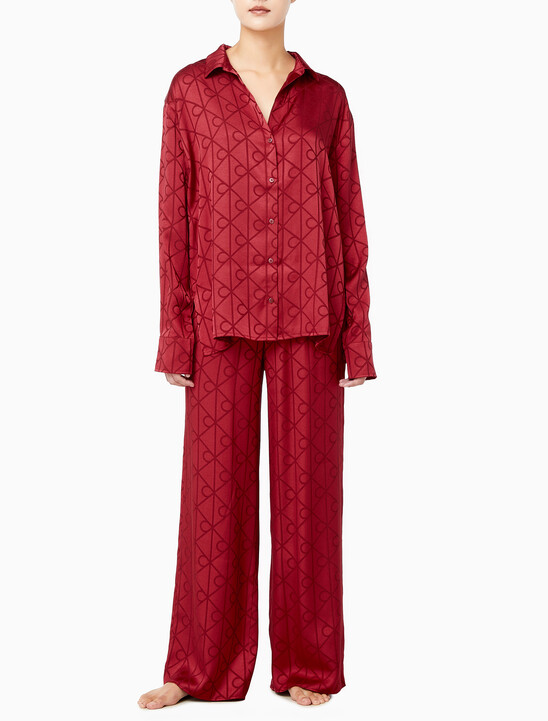 여성 샤인 새틴 자카드 AOP 셔츠