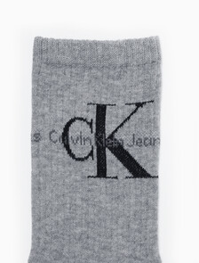 Buy 남성 콤드 코튼 립 크루 모노그램 중목 양말 (화이트 1 PAIR) in color GREY HTR