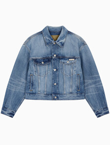 Buy 여성 코튼 셀비지 90's 트러커 자켓 in color BLUE