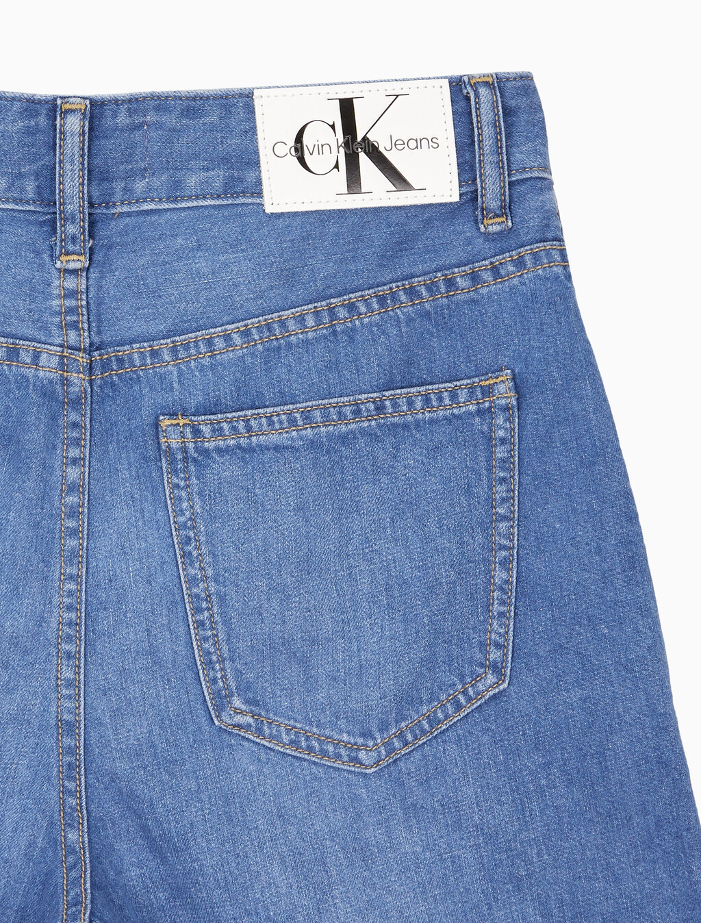 Buy 여성 하이라이즈 와이드 레그 데님 쇼츠 in color MID BLUE BACK EMBRO