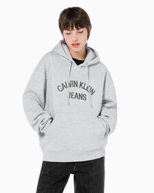 Buy 남녀공용 커브드로고 후디 in color LIGHT GREY HEATHER