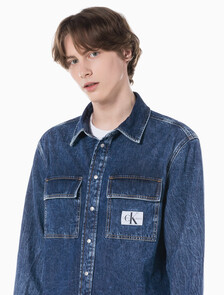 Buy 남성 릴렉스핏 유틸리티 데님 셔츠 in color MID BLUE BACK EMBRO
