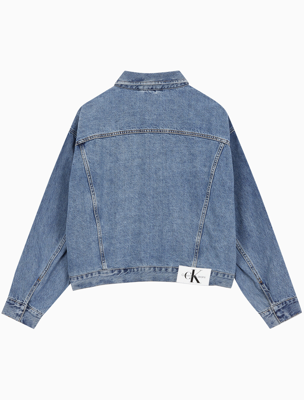 Buy 남성 박시 데님 자켓 in color MID BLUE BACK EMBRO