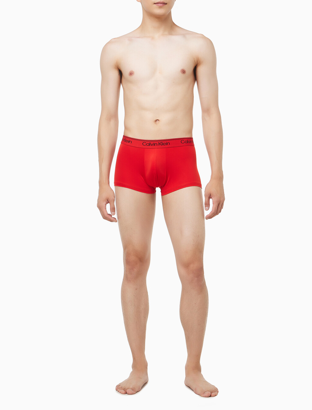 Buy 남성 마이크로 스트레치 3팩 로우 라이즈 트렁크 in color Black / Grey / Red