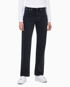 Buy 여성 하이라이즈 스트레이트핏 워시드 블랙 서스테이너블 데님 in color WASHED BLACK LOGO LACE