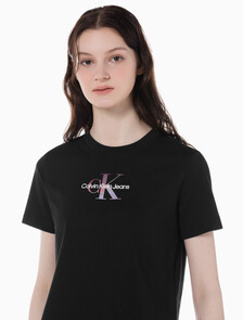 Buy 여성 모노그램 로고 모던 스트레이트핏 반팔 티셔츠 in color CK BLACK