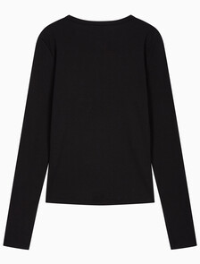 Buy 여성 모노그램 롱슬리브 헨리넥 티셔츠 in color BLACK