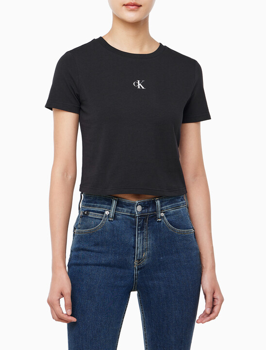 여성 슬림핏 베이비 크롭 반팔 티셔츠