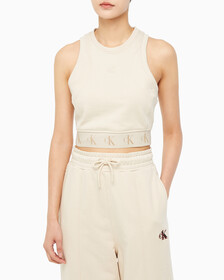 Buy 여성 리피트 크롭 로고 탱크 탑 in color CLASSIC BEIGE