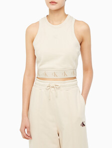 Buy 여성 리피트 크롭 로고 탱크 탑 in color CLASSIC BEIGE