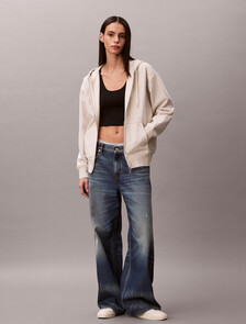 Buy 여성 엠보 모노로고 집업 후디 스웻셔츠 in color VANILLA HEATHER