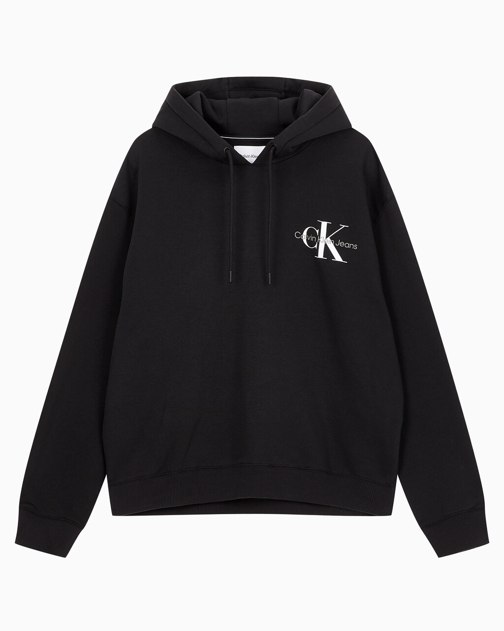 Buy 남녀공용 릴렉스핏 스몰 모노그램 로고 기모 후디 in color CK BLACK