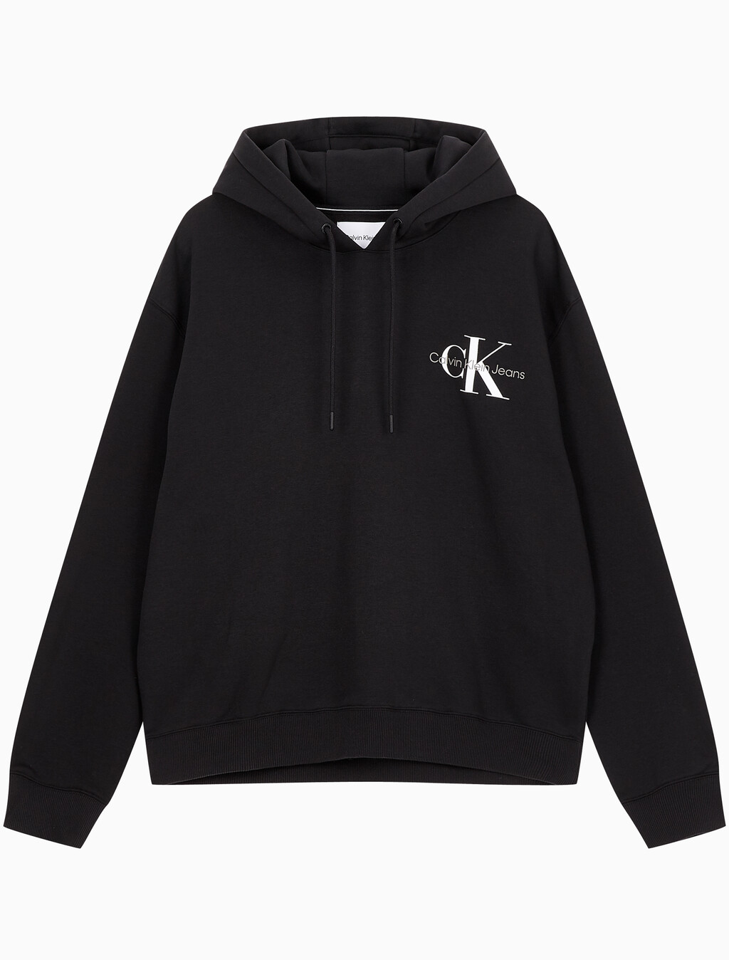 Buy 남녀공용 릴렉스핏 스몰 모노그램 로고 기모 후디 in color CK BLACK