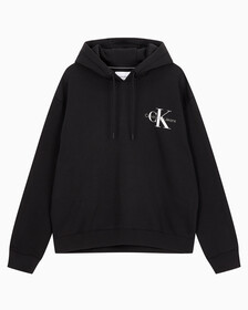 Buy 남녀공용 릴렉스핏 스몰 모노그램 로고 기모 후디 in color CK BLACK
