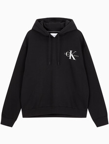 Buy 남녀공용 릴렉스핏 스몰 모노그램 로고 기모 후디 in color CK BLACK