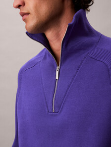 Buy 유니섹스 롱슬리브 테크 니트 쿼터 집업 스웨터 in color TENCEL RINSE BLUE