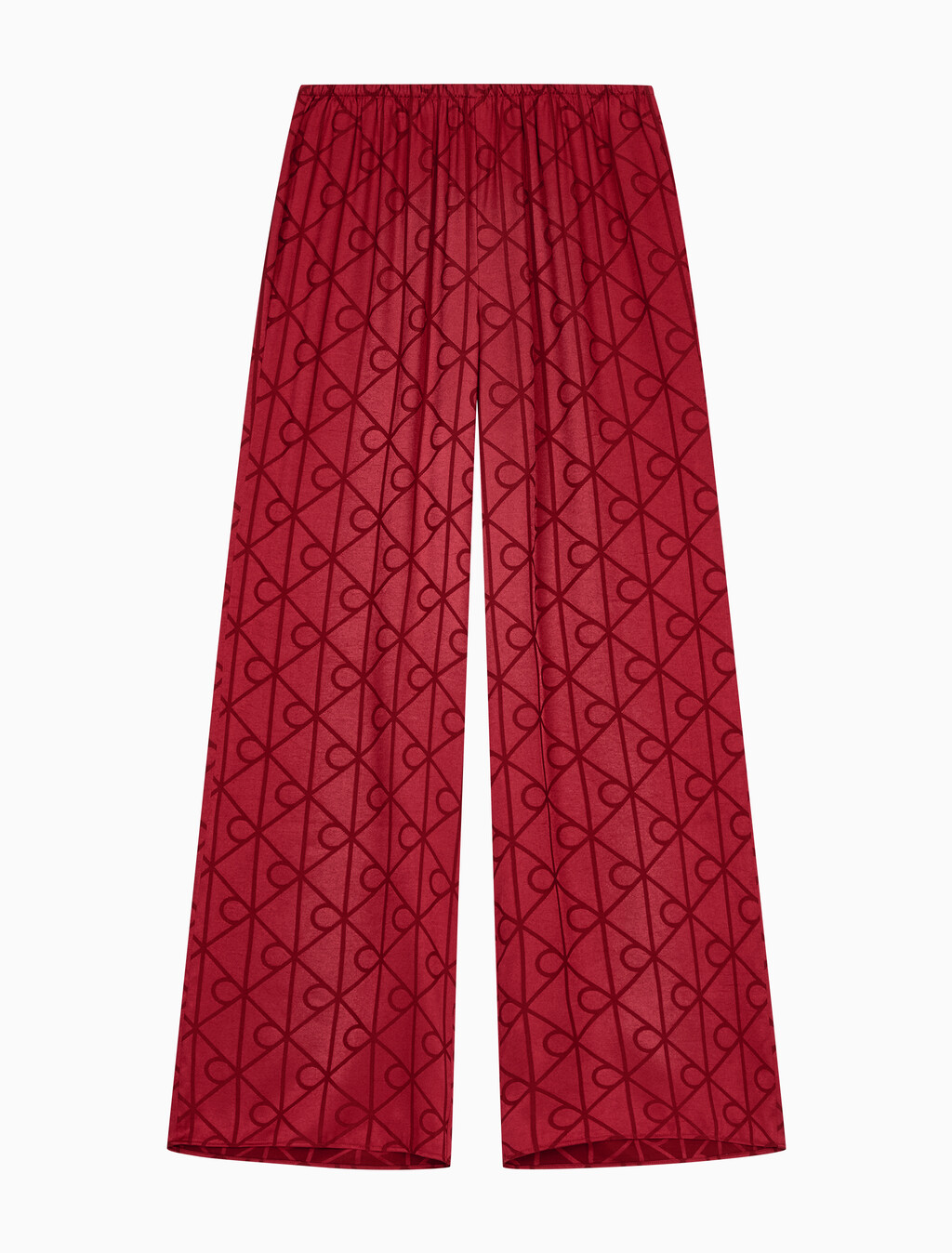 Buy 여성 샤인 새틴 자카드 AOP 팬츠 in color Red