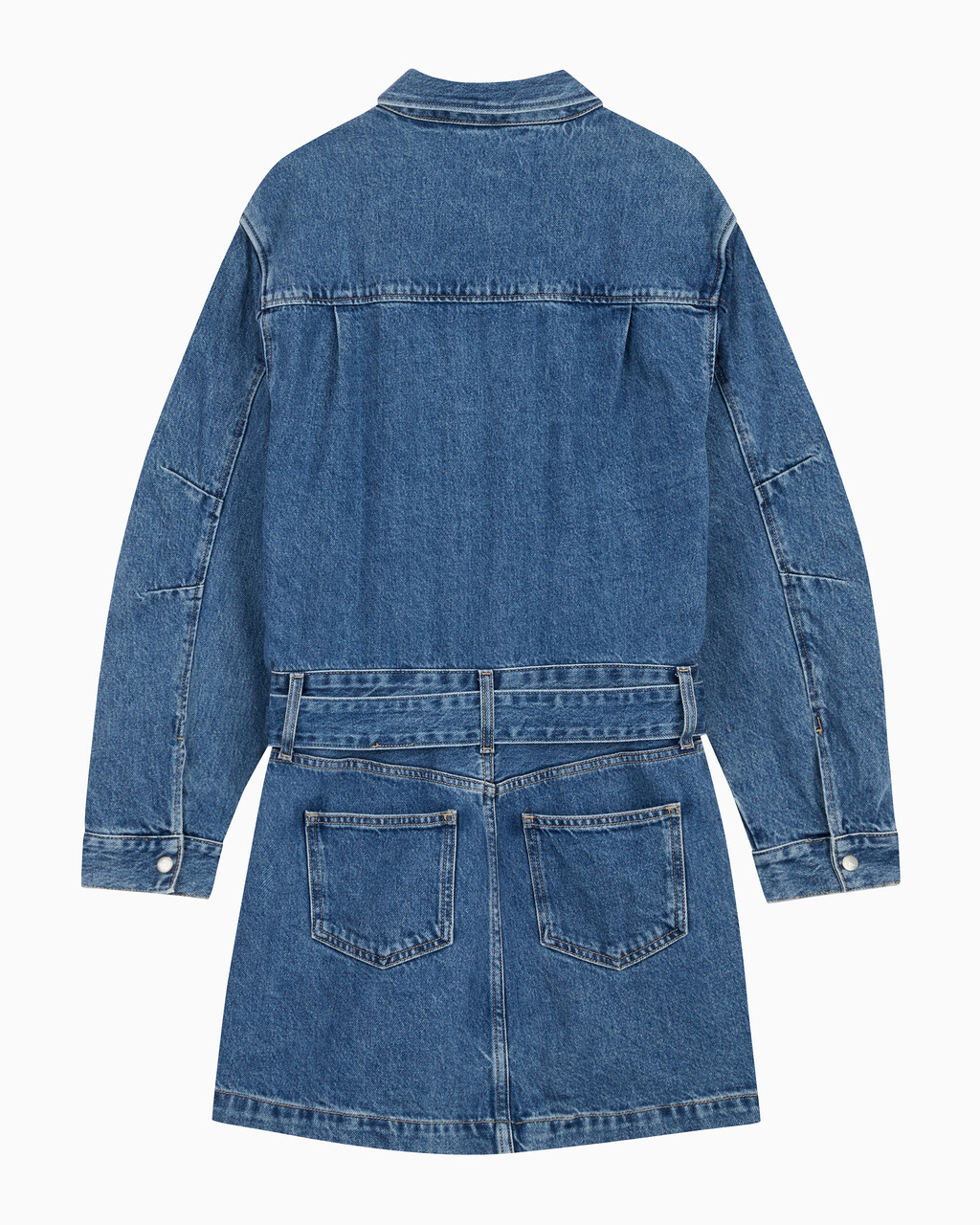 Buy 여성 볼륨 슬리브 데님 드레스 in color MID BLUE BACK EMBRO