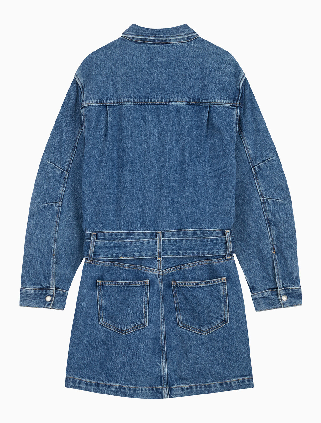 Buy 여성 볼륨 슬리브 데님 드레스 in color MID BLUE BACK EMBRO