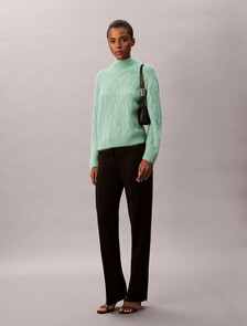 Buy 여성 L/S 브러시드 헤어리 AOP 스웨터 in color Pale sage