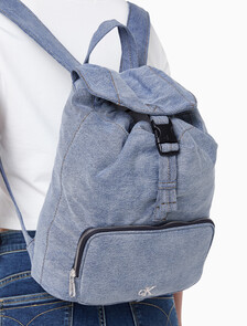 Buy 여성 로고 데님 미니 플랩 백팩 in color DENIM