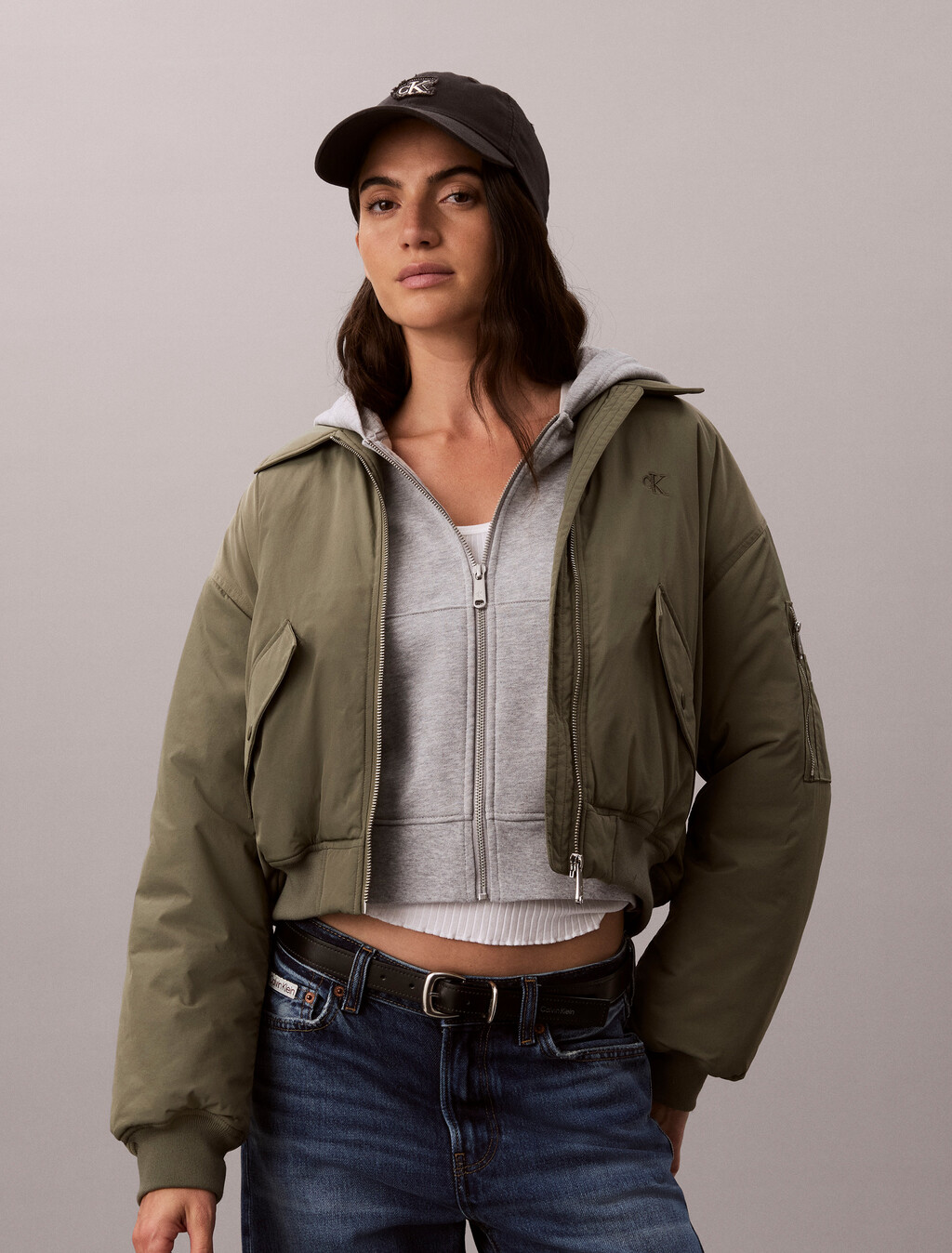 Buy 여성 나일론 숏 봄버 자켓 in color DUSTY OLIVE