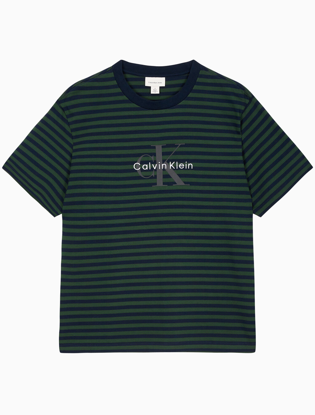 Buy 남성 스트라이프 모노그램 로고 반팔 티셔츠 in color Navy